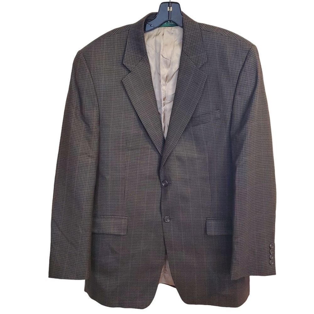 Ralph‎ Lauren LRL Brown Houndstooth wool Mens Blazer Jacket Sports Coat Size 42L